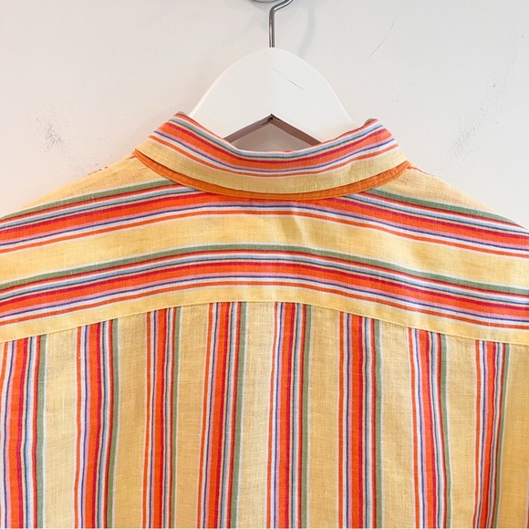Vintage Lauren Ralph Lauren 100% Linen Yellow Striped Button-Down Size Medium - Picture 5 of 13